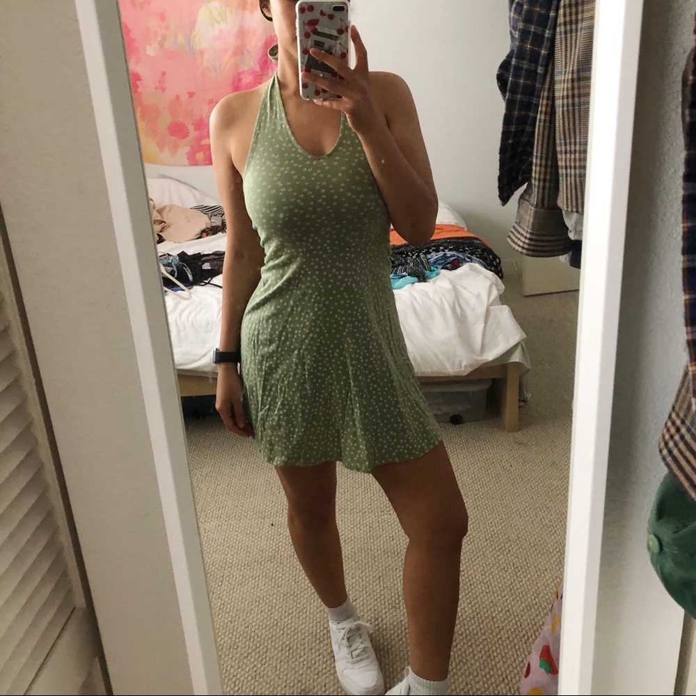 Green floral halter dress